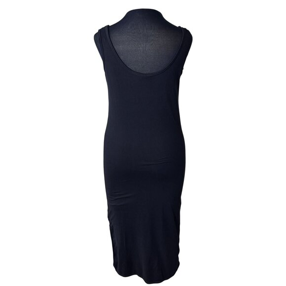 Poshdivah Black Sleeveless Midi Dress With Mock Neck & Side Slit  Size L - Picture 3 of 11